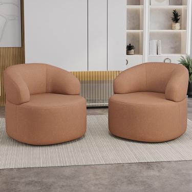 Imagem de Kit 02 Poltronas Giratória Orgânica Para Sala de Estar Living Helena L02 Linho Rosê - L...