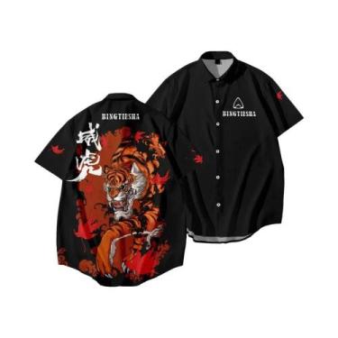 Imagem de Camisa Casual De Verão Masculina Oversized Com Estampa 3D De Tatuagem 