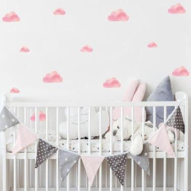 Imagem de Adesivo de Parede Infantil Nuvens Rosa Aquarela - Qdrop