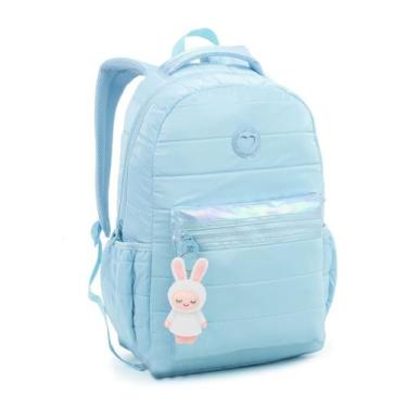Imagem de Mochila Material Escolar Passeio Fofa Chaveiro Coelhinho 2 Divisórias 