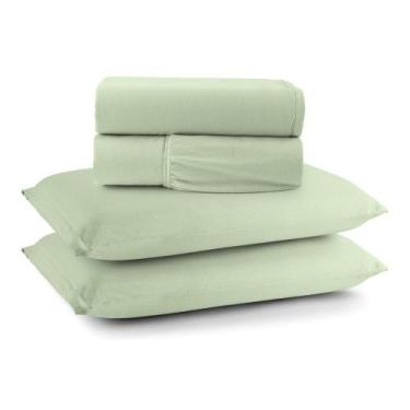Imagem de Jogo de Cama Lençol Sereno Casal em Malha Algodão 4 Peças - Verde - 10