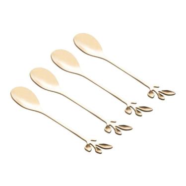 Imagem de Conjunto 4 Colheres de Chá em Aço Inox Leaves Dourada 12,5cm Wolff