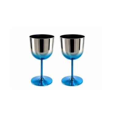 Imagem de Kit 2 Taça Gin Metalizada Azul Gold 600ml Elegante P/Drinks - LS Comer