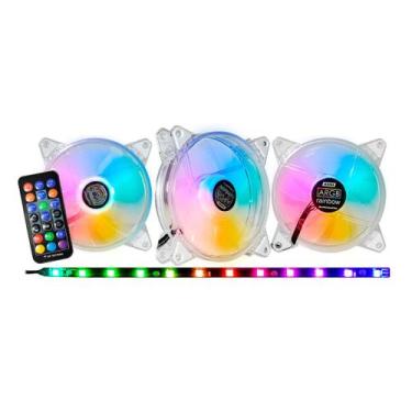 Imagem de Kit c/ 3 fans gamer 120mm aama argb c/ controladora e fita - K-MEX