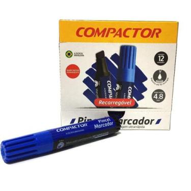 Imagem de Pincel marcador permanente compactor regarregável azul caixa com 12 un