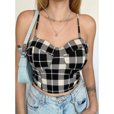 Imagem de N1085-Blusa Top Cropped Luxo Festa Junina Xadrez Alcinha 5mr1405 - - X