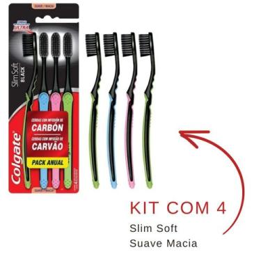 Imagem de Escova de Dente Colgate Slim Soft Black com 4 Unidades