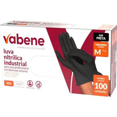 Imagem de Luva Nitrílica Preta sem Látex Texturizada Tamanho m Caixa com 100 Unidades Vabene