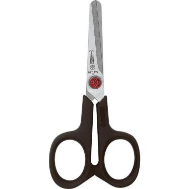 Imagem de Tesoura Escolar Mundial Bolso Ponto Vermelho 11cm Aço Inoxidável Pontas Arredondadas Vermelha