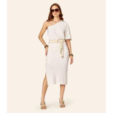 Imagem de Saia Feminina Super Midi Viscolinho Lurex Endless Bege, PP, Bege