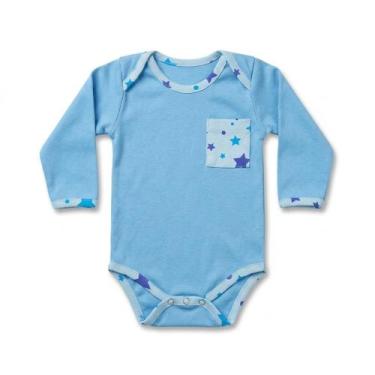Imagem de Body Bebê Manga Longa Inverno Conforto Premium Cor:Azul Bolso EstrelaT