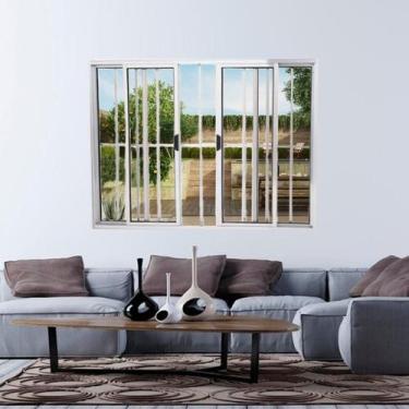 Imagem de Janela Vitrô de Alumínio 4 Folhas 100 x 150cm Modular Brilhante c/Grad