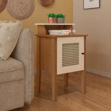 Imagem de Mesa Lateral de Apoio 100% MDF com Porta em Palinha Charlotte Marrom -
