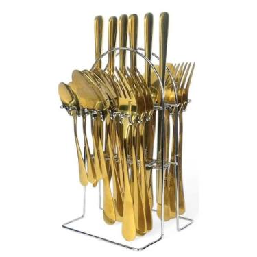 Imagem de Conjunto de Talheres 25pçs Dourado com Suporte Inglaterra Ke Home
