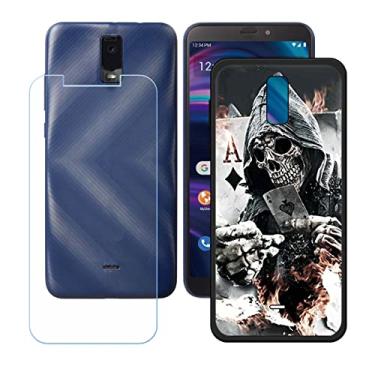 Imagem de FZZSZS Capa para BLU View 3 B140DL + película protetora de tela de vidro temperado, capa preta de gel macio, proteção de silicone TPU (poliuretano termoplástico) para BLU View 3 B140DL (6 polegadas) - OP8