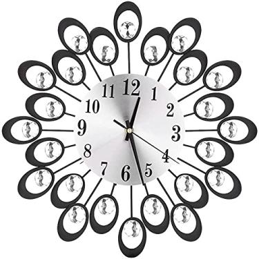 Imagem de Relógio de parede para sala de estar, exclusivo relógio de parede moderno não-ticking metal silencioso, flor fantasia design decorativo relógios de parede para quarto de cozinha (preto)
