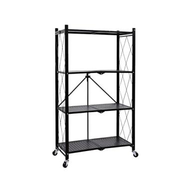 Imagem de Carrinho de cozinha, prateleira de metal dobrável, resistente, organizador de 4 andares, organizador de cozinha com rodas para facilitar a movimentação, prateleiras de vegetais para cozinhas