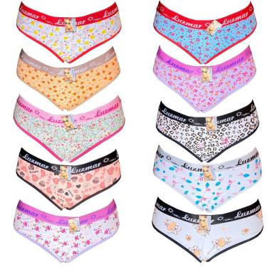 Imagem de Kit 10 Calcinhas Tanga Cós Largo Elástico Algodão Estampadas