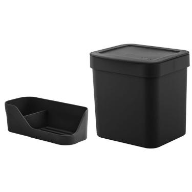 Imagem de Kit Lixeira 4,7 Litros Cesto De Lixo Organizador Pia Porta Detergente Esponja Preto - Ou