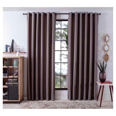 Imagem de Cortina Para Sala Quarto Rústica Madras 4,00 x 2,60 m Castor Escuro Com Ilhós