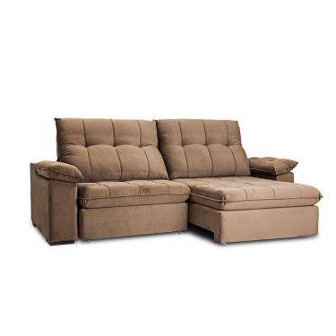 Imagem de sofá 3 lugares retrátil e reclinável com usb living triton veludo tabaco 230 cm