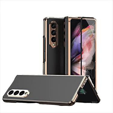 Imagem de Capa para Samsung Galaxy Z Fold 3, capa traseira de PC galvanizado fashion com capa protetora de tela à prova de choque slim fit capa para Samsung Galaxy Z Fold 3, preta