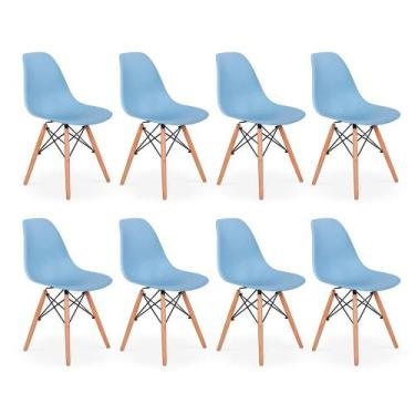 Imagem de Conjunto 8 Cadeiras Charles Eames Eiffel Wood Base Madeira - Azul Clar