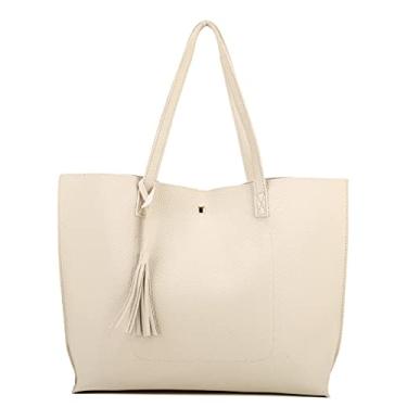 Imagem de Nodykka Bolsa feminina com alça superior, bolsa de couro sintético de poliuretano com borla, Bege, One Size
