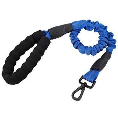 Imagem de Corda de tração do cão Anti Pull Shock Absorbing Bungee Dog Elastic Leash Premium Strong Dog Elastic Lead com alça de controle de tráfego - Foam Barrel Handle (Azul)