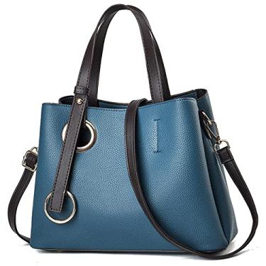 Imagem de Bolsa de mão grande com alça superior para mulheres bolsa de couro moda clássica bolsa transversal casual bolsa de ombro, Azul