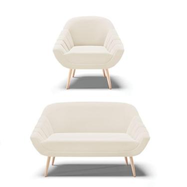 Imagem de Kit 01 Namoradeira E 01 Poltrona Veludo Natural Bege