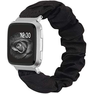 Imagem de TOYOUTHS Scrunchie Bands Compatível com Fitbit Versa/Versa 2/Versa Lite Edição Especial Feminina Pulseira de Reposição de Tecido Elástico Macio (Preta, Pequena)
