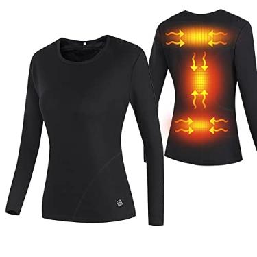Imagem de Yajun Roupas íntimas femininas aquecidas USB 3 áreas térmicas manga longa lavável inverno esqui roupas quentes respiráveis, pretas, P (155