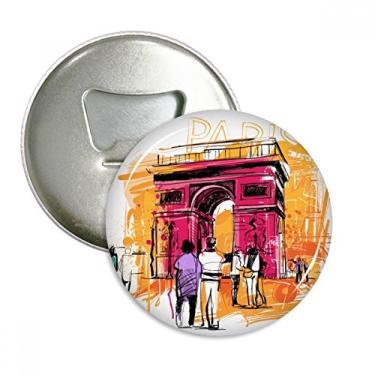 Imagem de Triumphal Arch Paris França Desenho Manual Abridor de Garrafas Imã de Geladeira Emblema Multifuncional