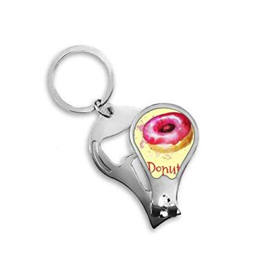 Imagem de Aquarela pintada à mão rosquinha rosa sobremesa cortador de unhas abridor de cortador chaveiro tesoura