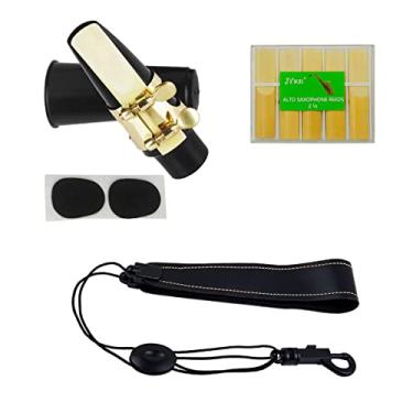 Imagem de JYsun Kit de bocal de saxofone alto com tampa de plástico de ligadura e 11 palhetas de saxofone alto 1 peça cinto de saxofone alto