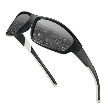 Imagem de FLYRANGOOV Óculos de sol polarizados para homens/mulheres, óculos de sol esportivo UV400, Black White Frame Black Lens