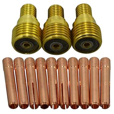 Imagem de RIVERWELD Corpo de pinça de lente de gás TIG 45V44 13N23 (3/32" e 2,4 mm) Kit de tamanhos variados para SR DB PTA WP 9 20 25 TIG Tocha de solda 13 peças