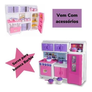 Imagem de Cozinha Para Barbie Menina Infantil Com Fogão E Geladeira - Shopbr