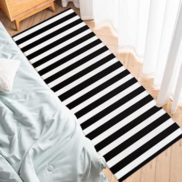 Imagem de Tapete de corredor, clássico, preto e branco, listrado, antiderrapante, tapete de corredor, tapete para lavanderia, cabeceira, banheiro, quarto, 60 x 188 cm