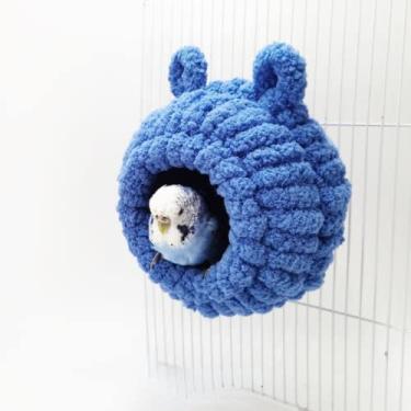 Imagem de Cama de ninho de pássaro quente de inverno, rede para pendurar, cabana aconchegante, casa de papagaio, brinquedo para gaiola de pássaros, poleiro para pássaros, periquitos, passarinho tílio, hamster, chinchila, porquinho-da-índia (azul)
