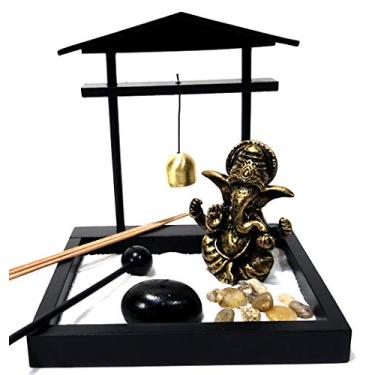 Imagem de Jardim Zen com Ganesha, Sino e Incenso - Preto e Dourado