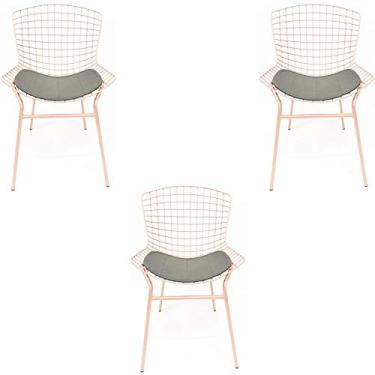 Imagem de Kit 3 Cadeiras BERTÓIA cor Rosê assento preto tubular - Poltronas do Sul