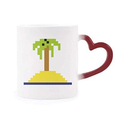 Imagem de Caneca Summer Sail Coconut Tree Pixel sensível ao calor Copo de grés que muda de cor vermelha
