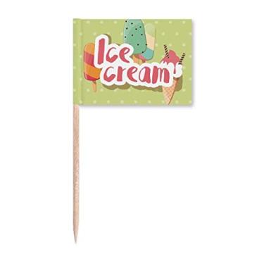 Imagem de Decoração de festa com estampa de sorvete de picolé verde com bandeiras de palito