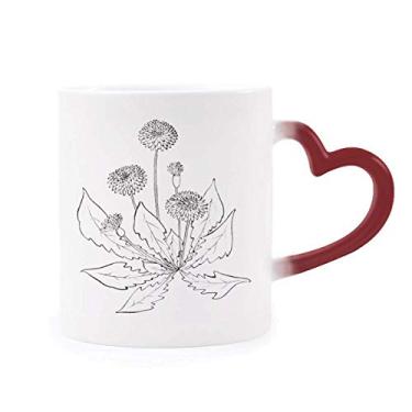 Imagem de Caneca de flor dente-de-leão com flores brancas e pretas sensíveis ao calor Caneca vermelha que muda de cor