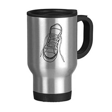 Imagem de Sapatos de lona brancos pintados caneca de viagem tampa flip aço inoxidável copo carro copo térmico