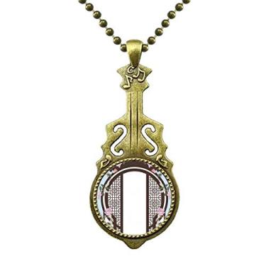 Imagem de DIYthinker Colar de porta de flor azul com pingente de guitarra antiga