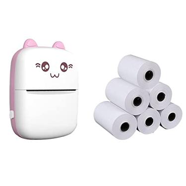 Imagem de Romacci Mini impressora térmica portátil sem fio BT 200dpi Photo Label Memo Pergunta errada Impressão com cabo USB + 5 rolos Rolo de papel térmico 57 * 30mm Perguntas erradas Notas Impressão de papéis