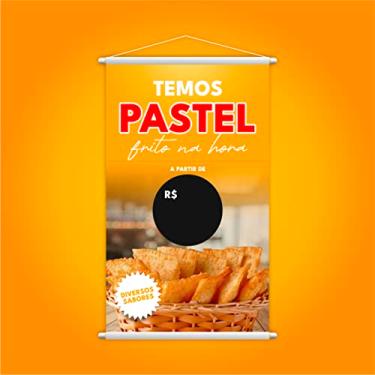Imagem de Banner Temos Pastel Frito na Hora Sabor Preço Lona 60x40cm